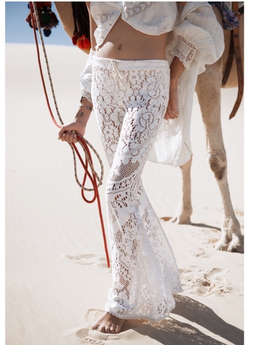 Spell fleetwood bell bottom lace pants in white AUS 6/US XS